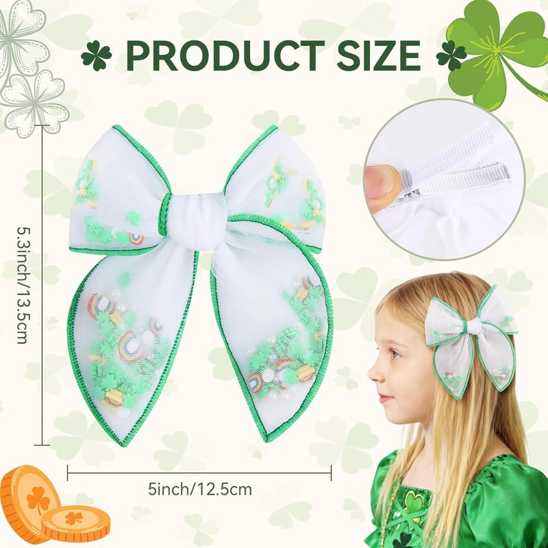 C.N. 6 PCS St.Patrick day Tulle Hair Bows for Girls, Toddler Bows with Glitter Star Alligator - Image 2
